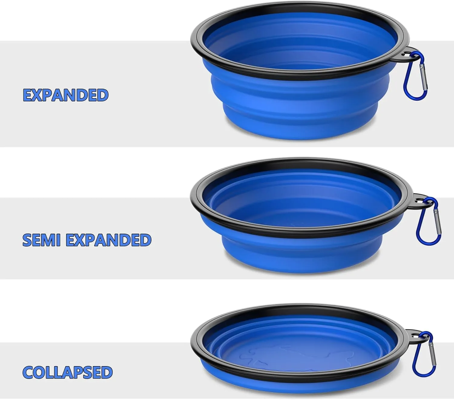 2 Pack Collapsible Dog Bowl Travel Portable Pet Bowls [20oz,600ml],Expandable Foldable Food Water Feeding Dishes for Traveling Hiking Walking,with Carabiners [Black,Blue]