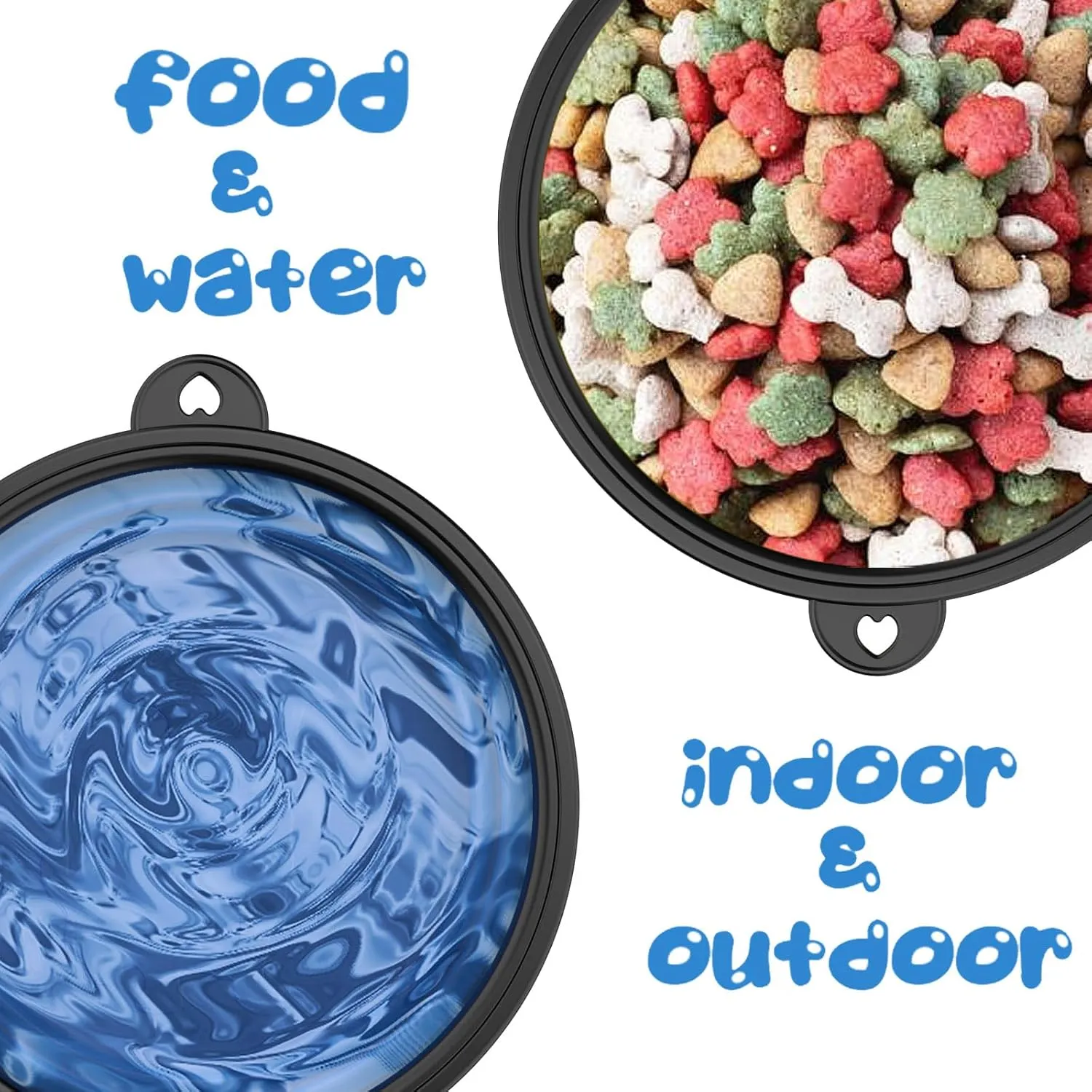 2 Pack Collapsible Dog Bowl Travel Portable Pet Bowls [20oz,600ml],Expandable Foldable Food Water Feeding Dishes for Traveling Hiking Walking,with Carabiners [Black,Blue]