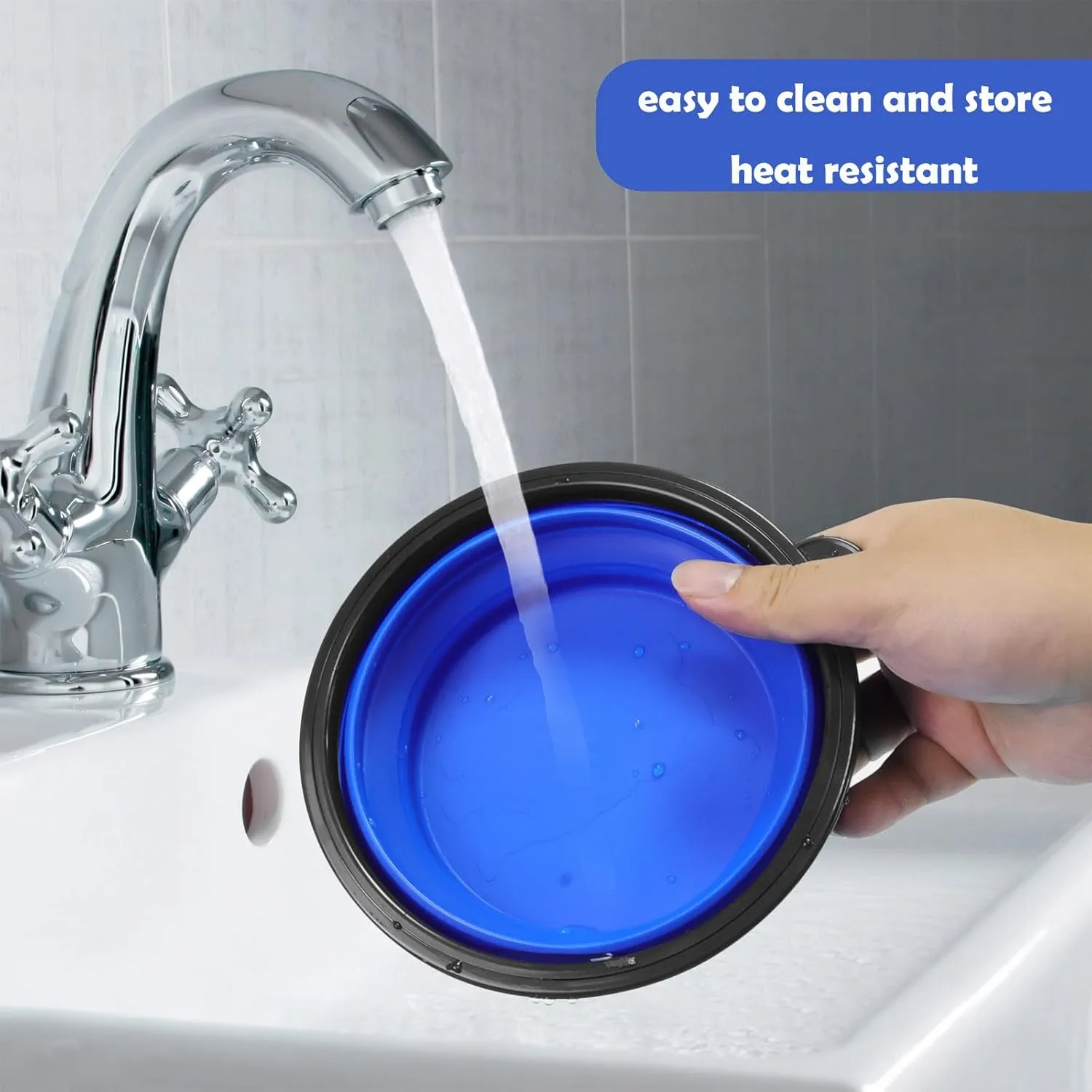 2 Pack Collapsible Dog Bowl Travel Portable Pet Bowls [20oz,600ml],Expandable Foldable Food Water Feeding Dishes for Traveling Hiking Walking,with Carabiners [Black,Blue]