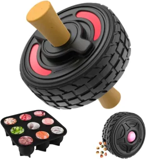 4-in-1 Dog Entertainment Toy, Frozen Treat Toy for Dog, Bully Stick Holder, Treats Distribution Puzzle Tire Toys to Keep Busy, Chew Toys for Aggressive Chewers (Red Highlighting)