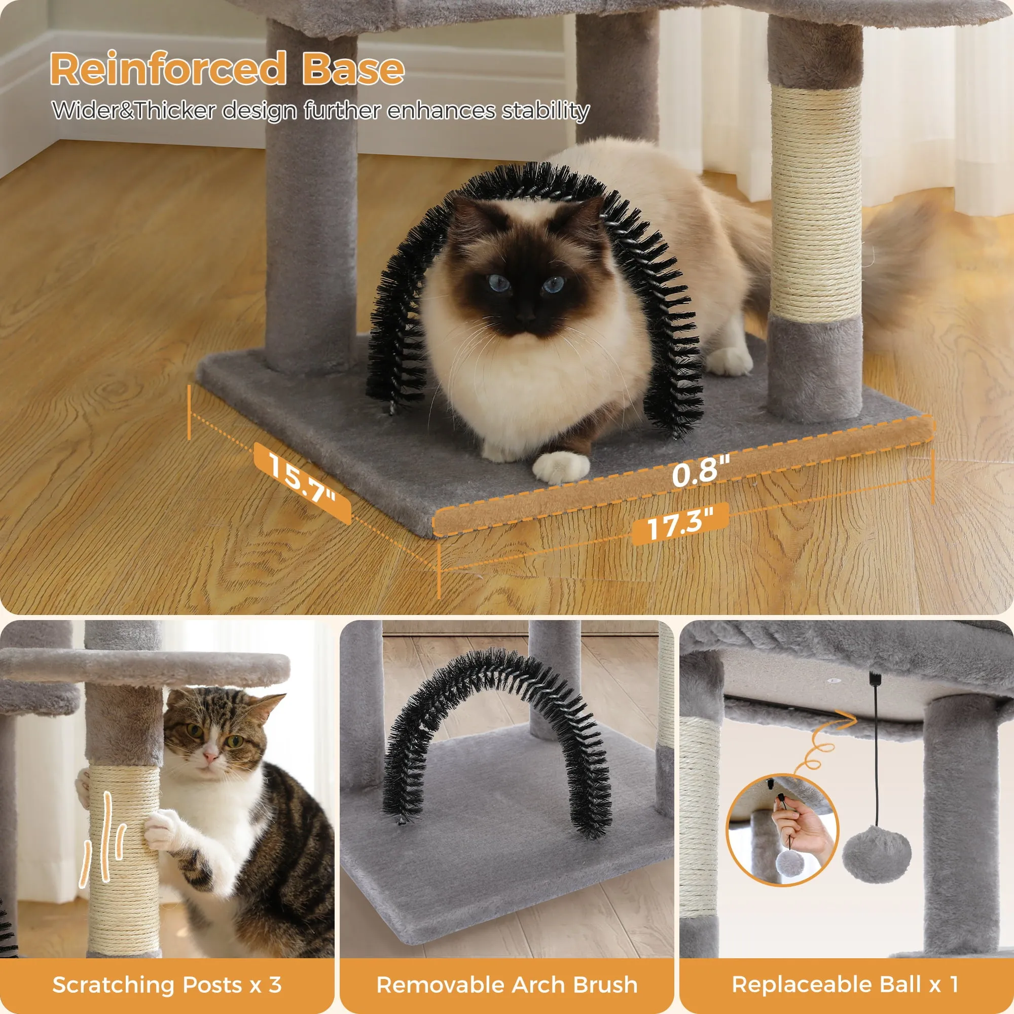 41.7" Medium Cat Tower Condo with Soft Perch Hammock Scratching Posts