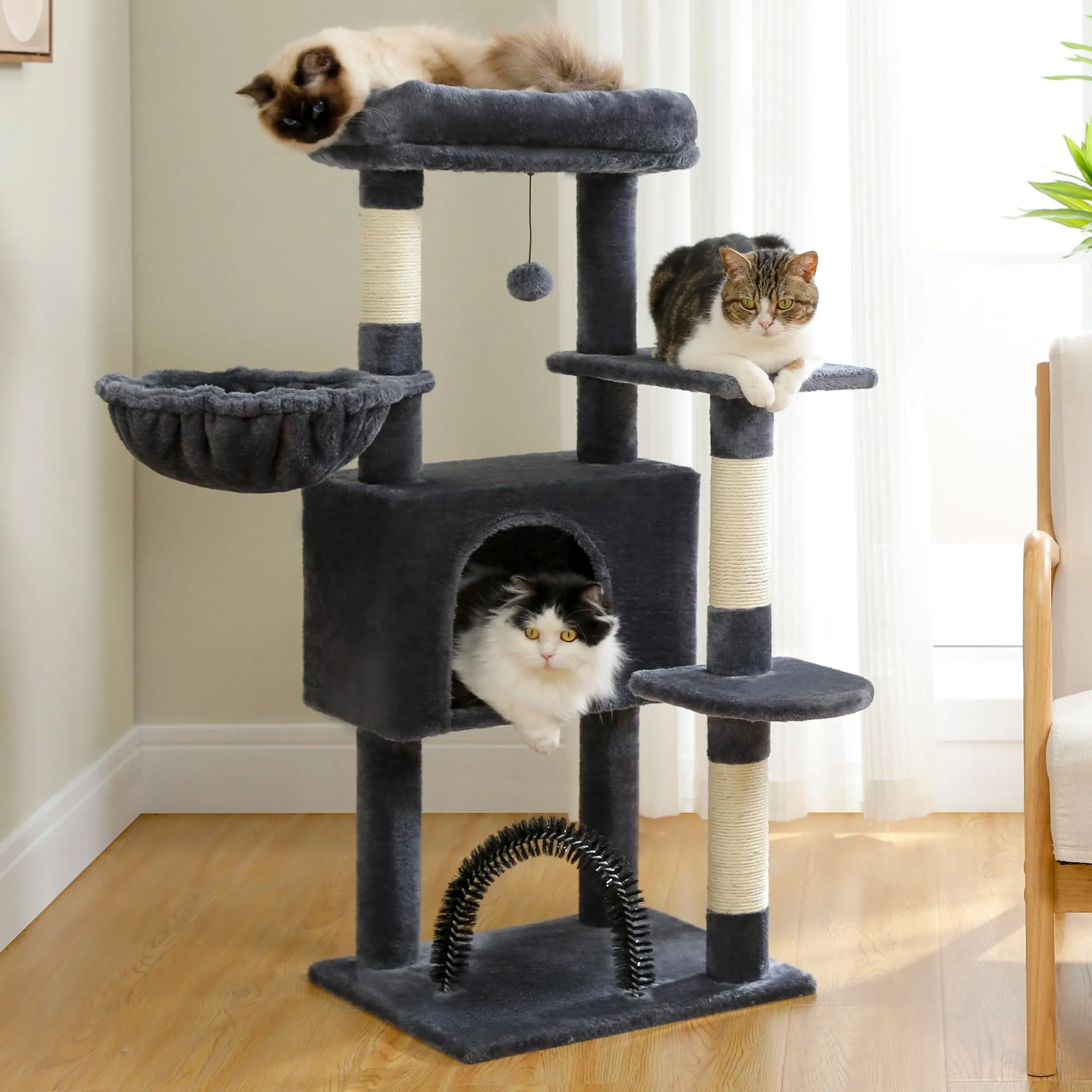 41.7" Medium Cat Tower Condo with Soft Perch Hammock Scratching Posts