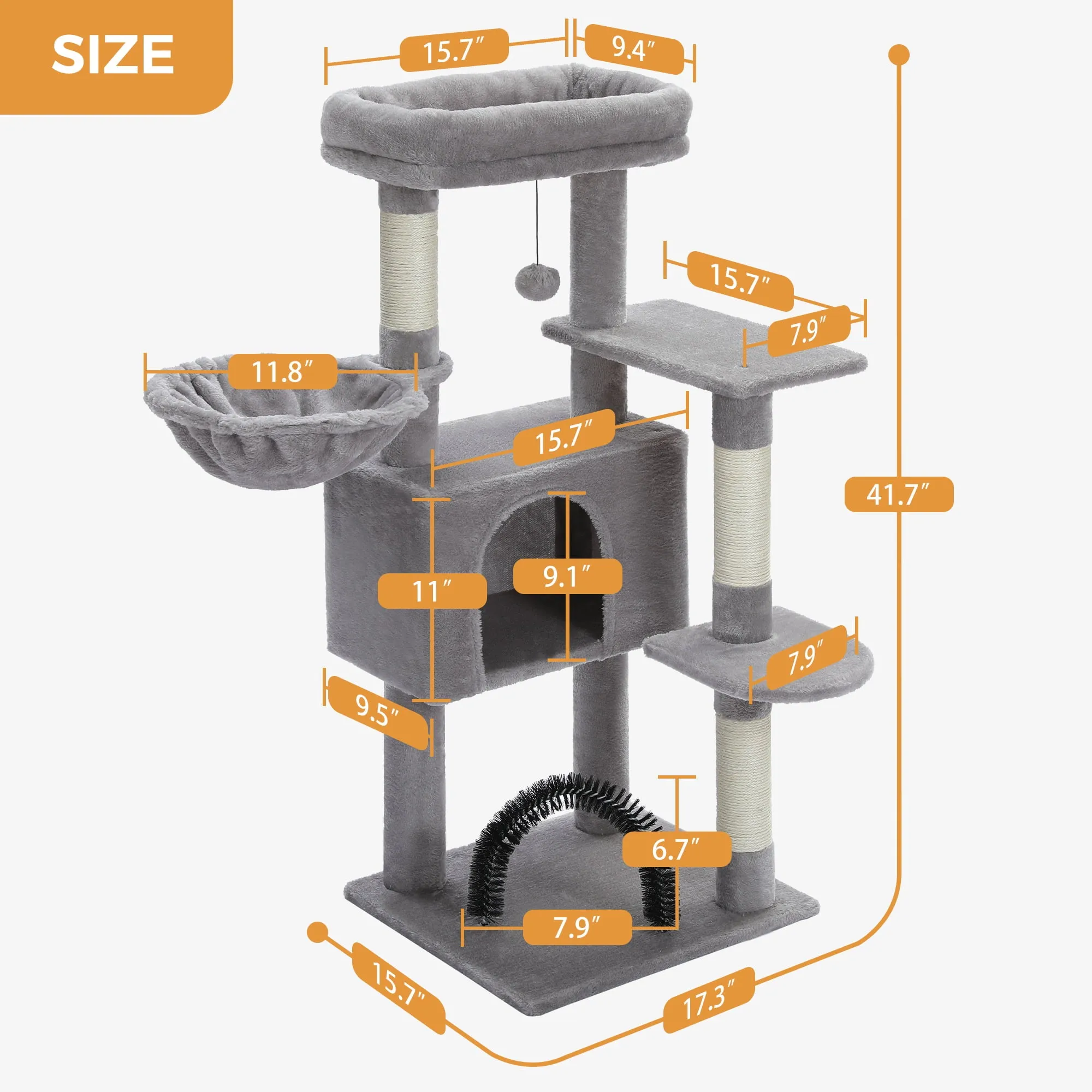 41.7" Medium Cat Tower Condo with Soft Perch Hammock Scratching Posts