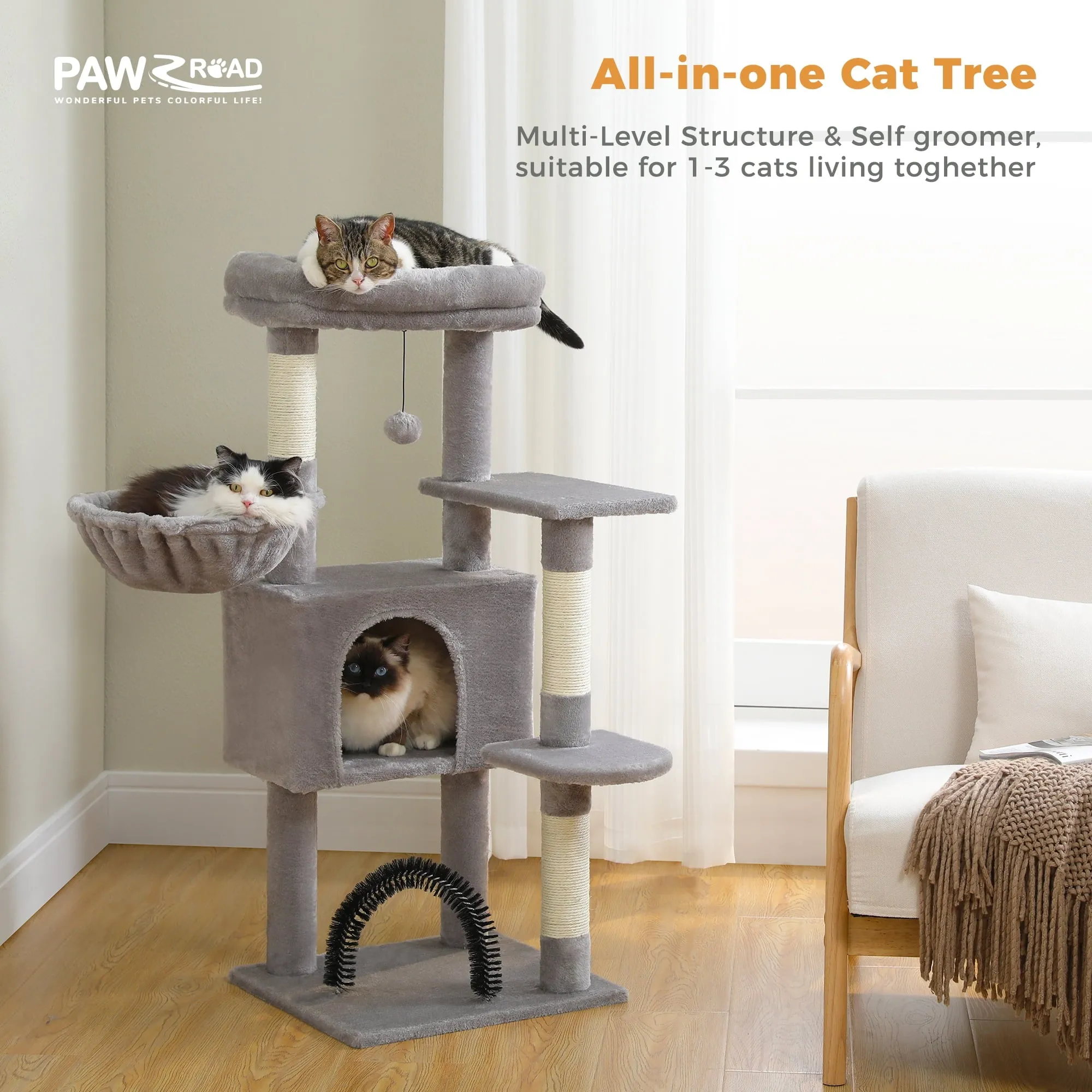41.7" Medium Cat Tower Condo with Soft Perch Hammock Scratching Posts