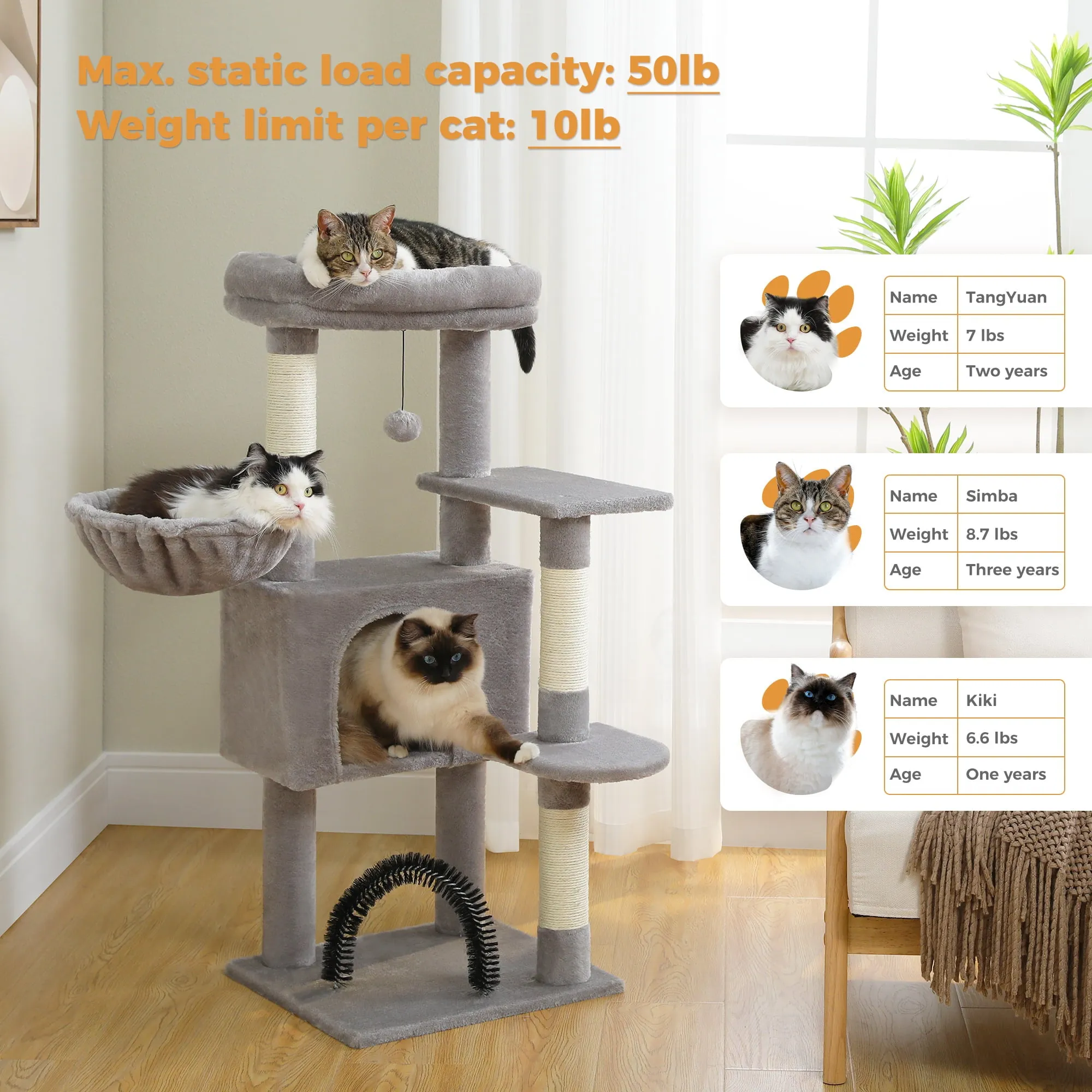41.7" Medium Cat Tower Condo with Soft Perch Hammock Scratching Posts