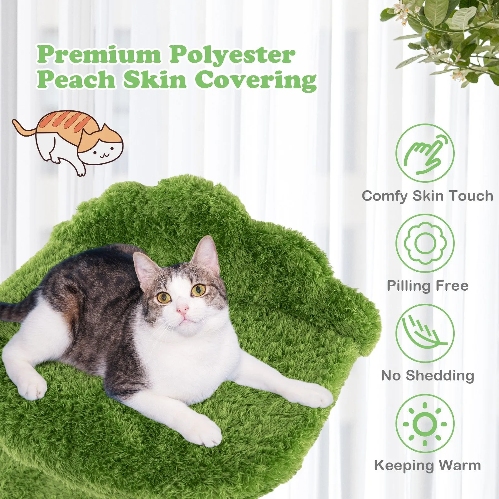 97 cm Cute Cat Tree with Fully Wrapped Sisal Scratching Posts-Green