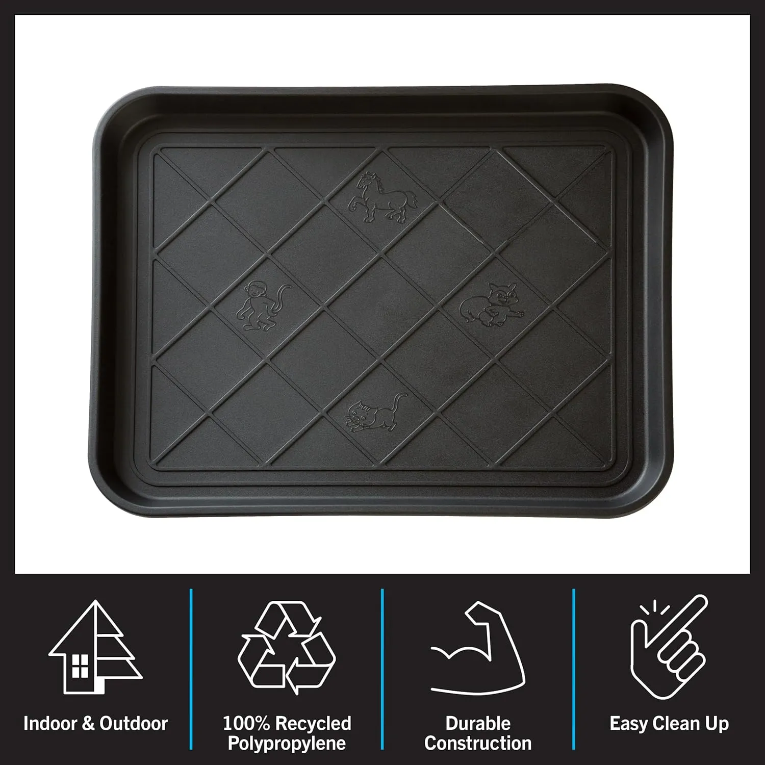 All-Weather Boot Tray - Water-Resistant Plastic Mud Pan, Pet Food Tray, and Outdoor or Indoor Shoe Mat for Entryway by Stalwart (Black)