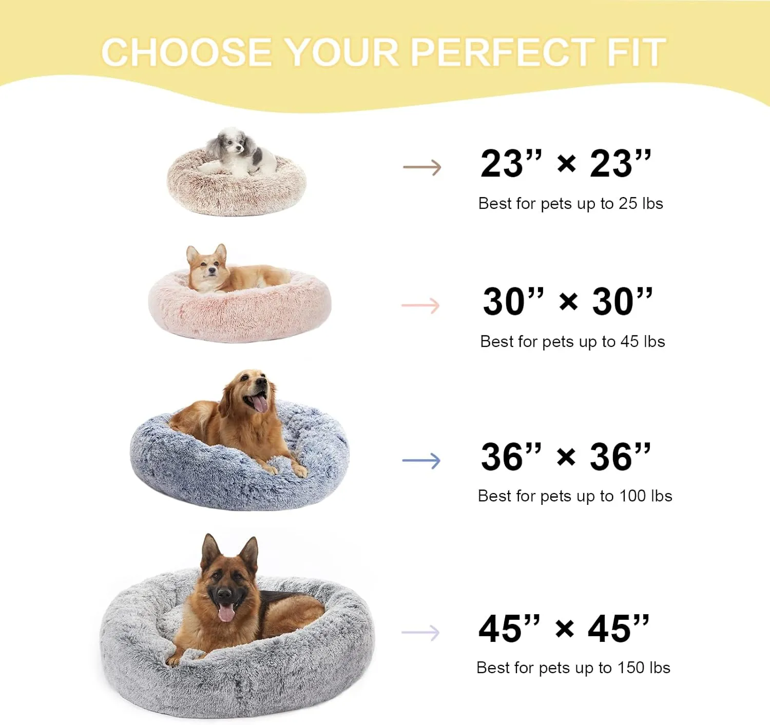 Bedfolks Calming Donut Dog Bed Cat Bed, 23 Inches Round Fluffy Dog Beds for Small Dogs, Machine Washable Anti-Anxiety Plush Puppy BedPink, Small