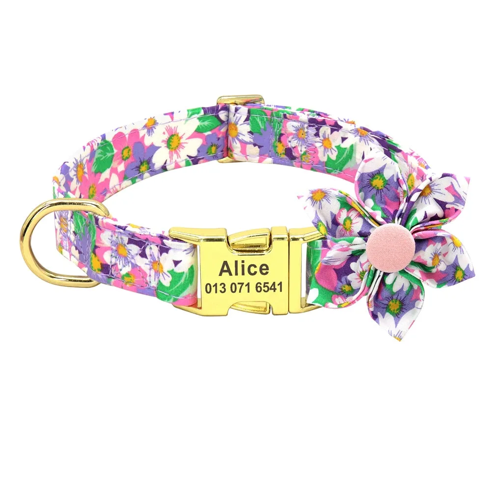 Best Elegant Floral personalized Collar Custom Nylon Engraved ID Tag