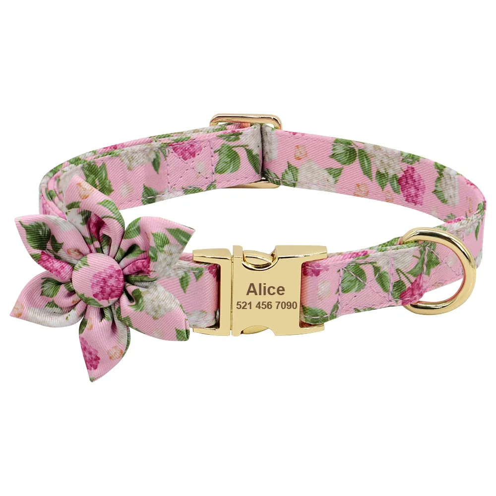 Best Elegant Floral personalized Collar Custom Nylon Engraved ID Tag