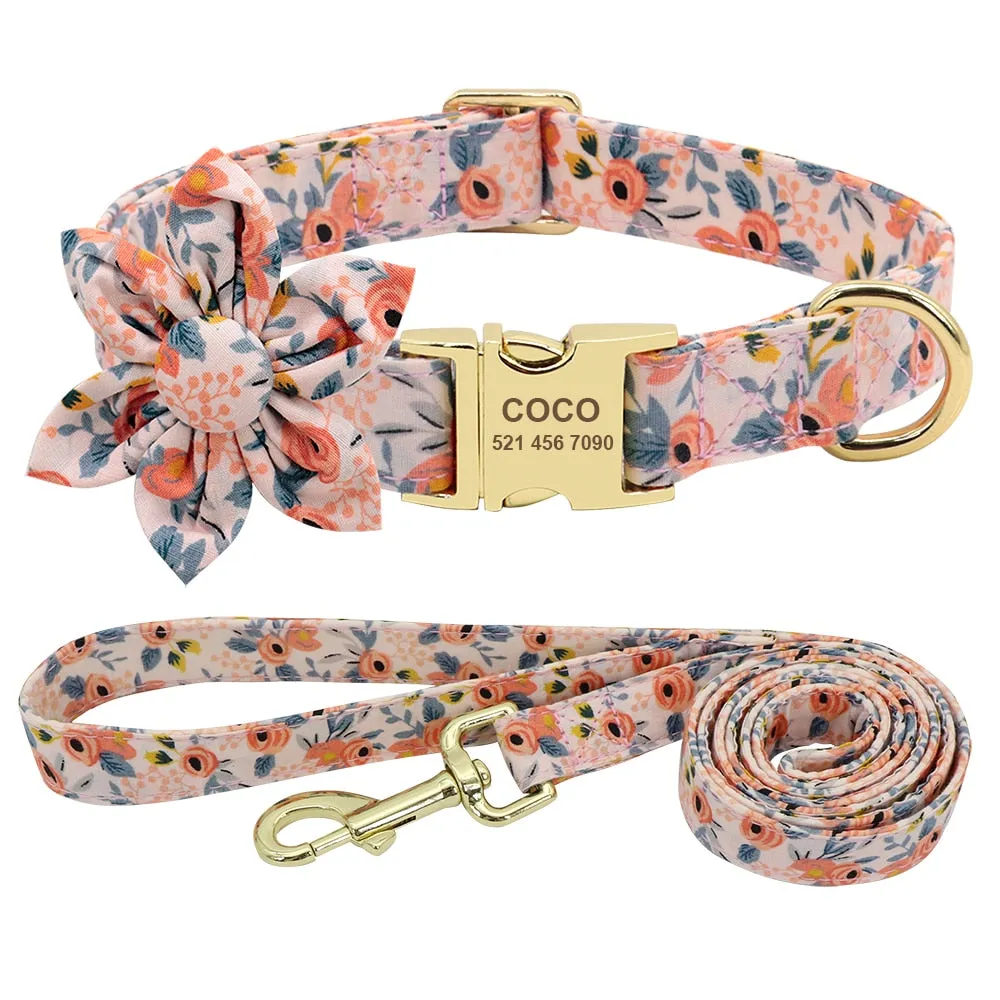 Best Elegant Floral personalized Collar Custom Nylon Engraved ID Tag