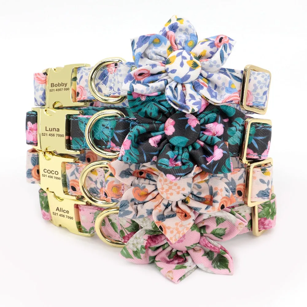 Best Elegant Floral personalized Collar Custom Nylon Engraved ID Tag