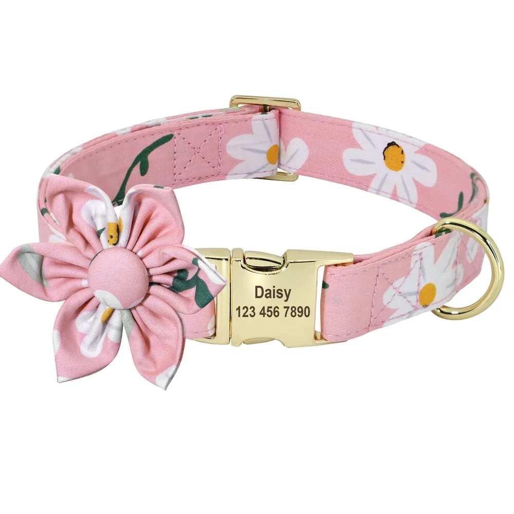 Best Elegant Floral personalized Collar Custom Nylon Engraved ID Tag