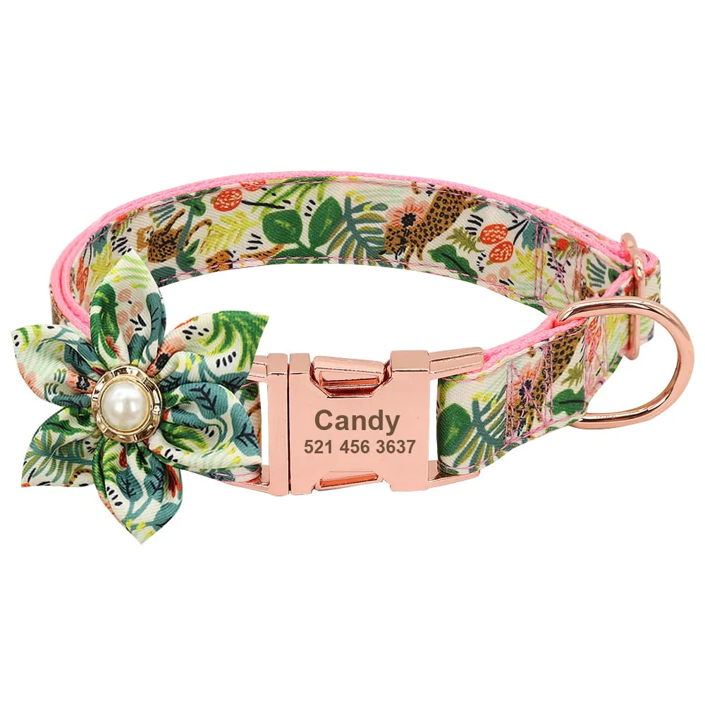 Best Elegant Floral personalized Collar Custom Nylon Engraved ID Tag