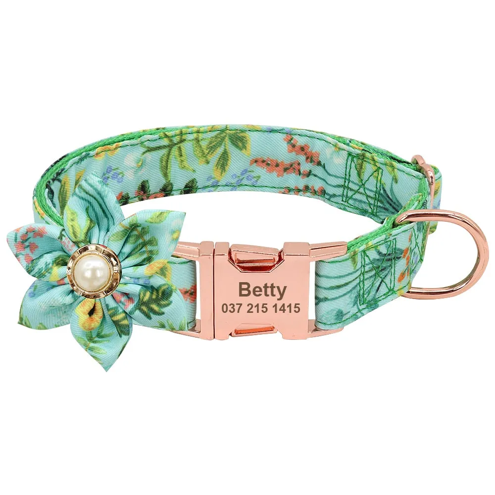 Best Elegant Floral personalized Collar Custom Nylon Engraved ID Tag