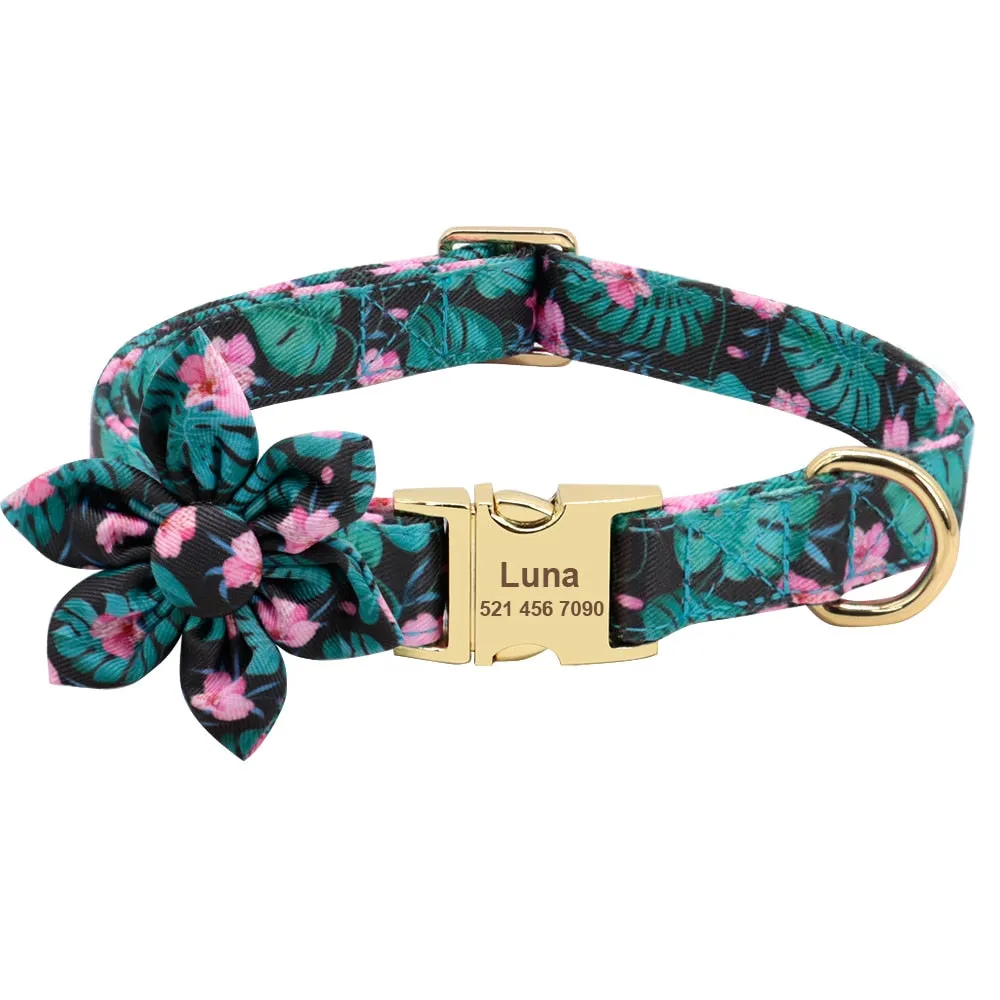 Best Elegant Floral personalized Collar Custom Nylon Engraved ID Tag