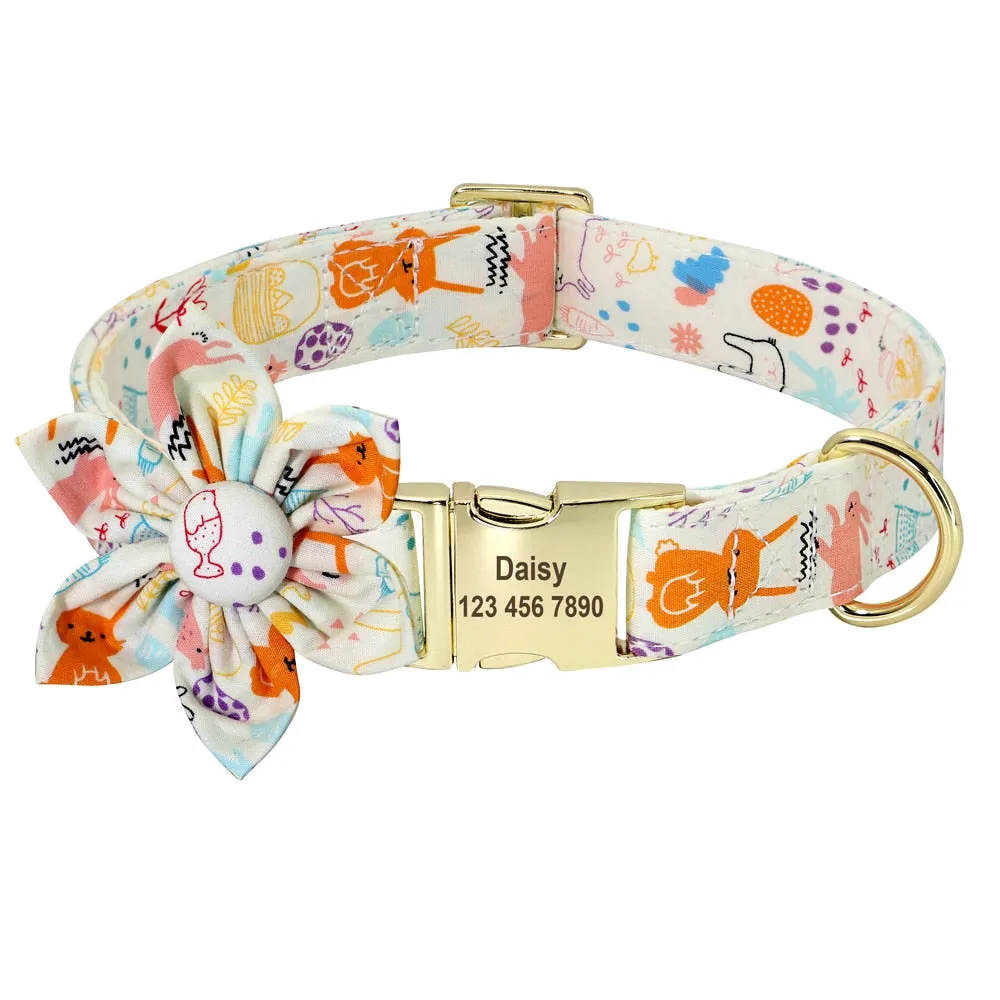 Best Elegant Floral personalized Collar Custom Nylon Engraved ID Tag