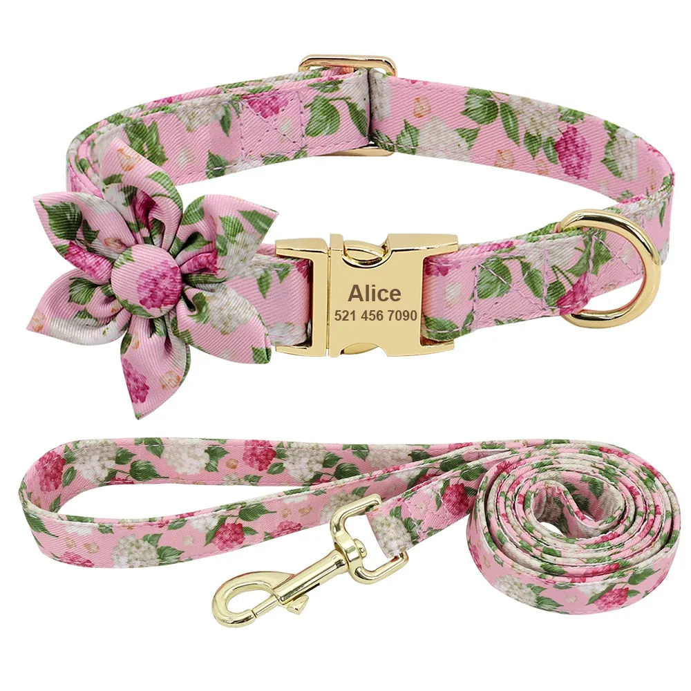 Best Elegant Floral personalized Collar Custom Nylon Engraved ID Tag