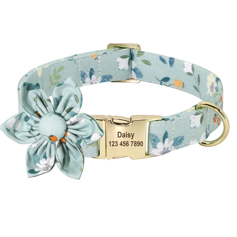 Best Elegant Floral personalized Collar Custom Nylon Engraved ID Tag