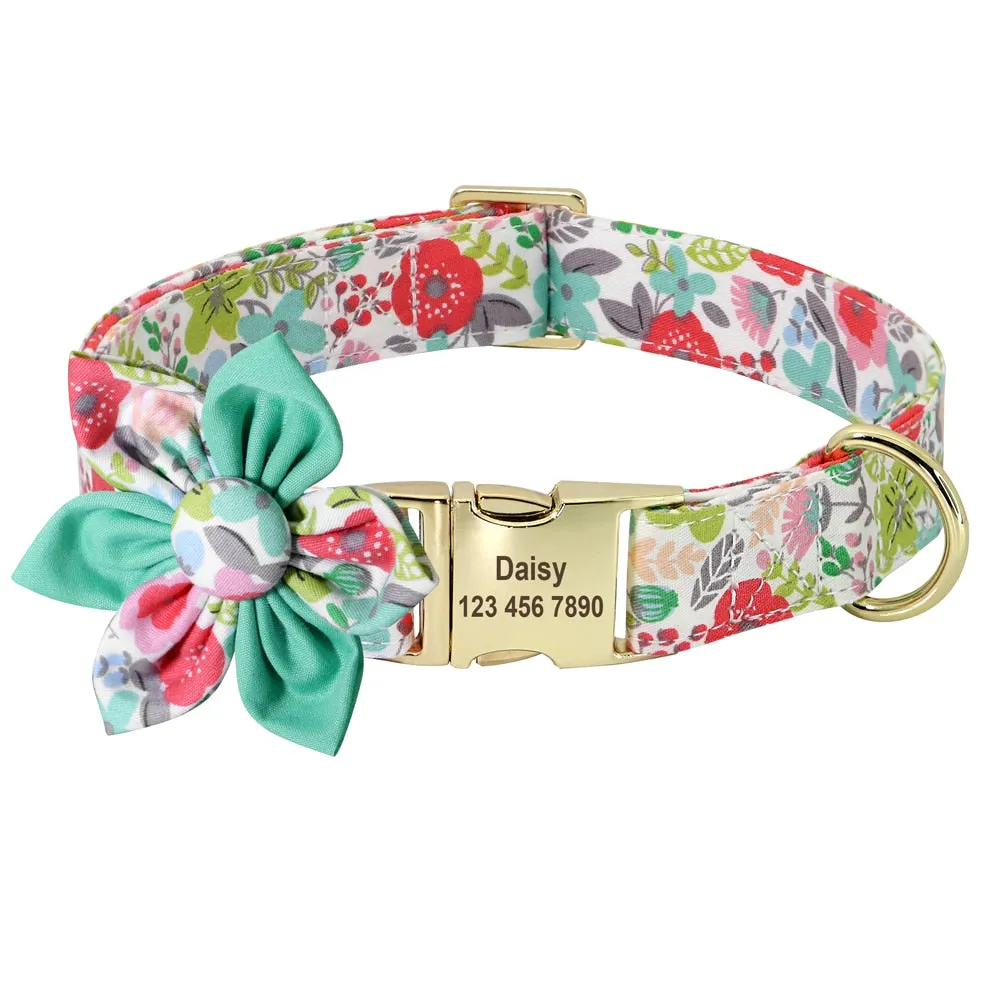 Best Elegant Floral personalized Collar Custom Nylon Engraved ID Tag