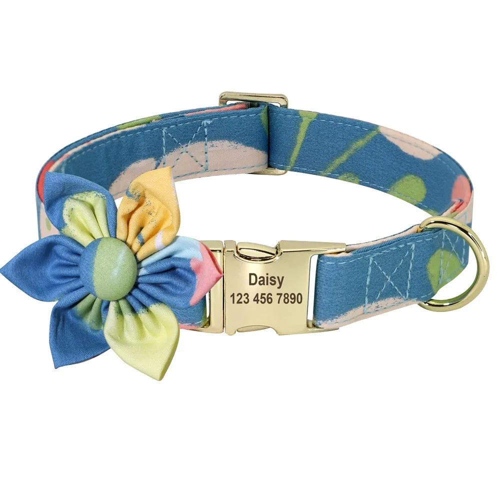 Best Elegant Floral personalized Collar Custom Nylon Engraved ID Tag