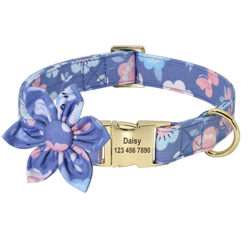 Best Elegant Floral personalized Collar Custom Nylon Engraved ID Tag