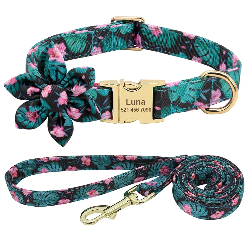 Best Elegant Floral personalized Collar Custom Nylon Engraved ID Tag