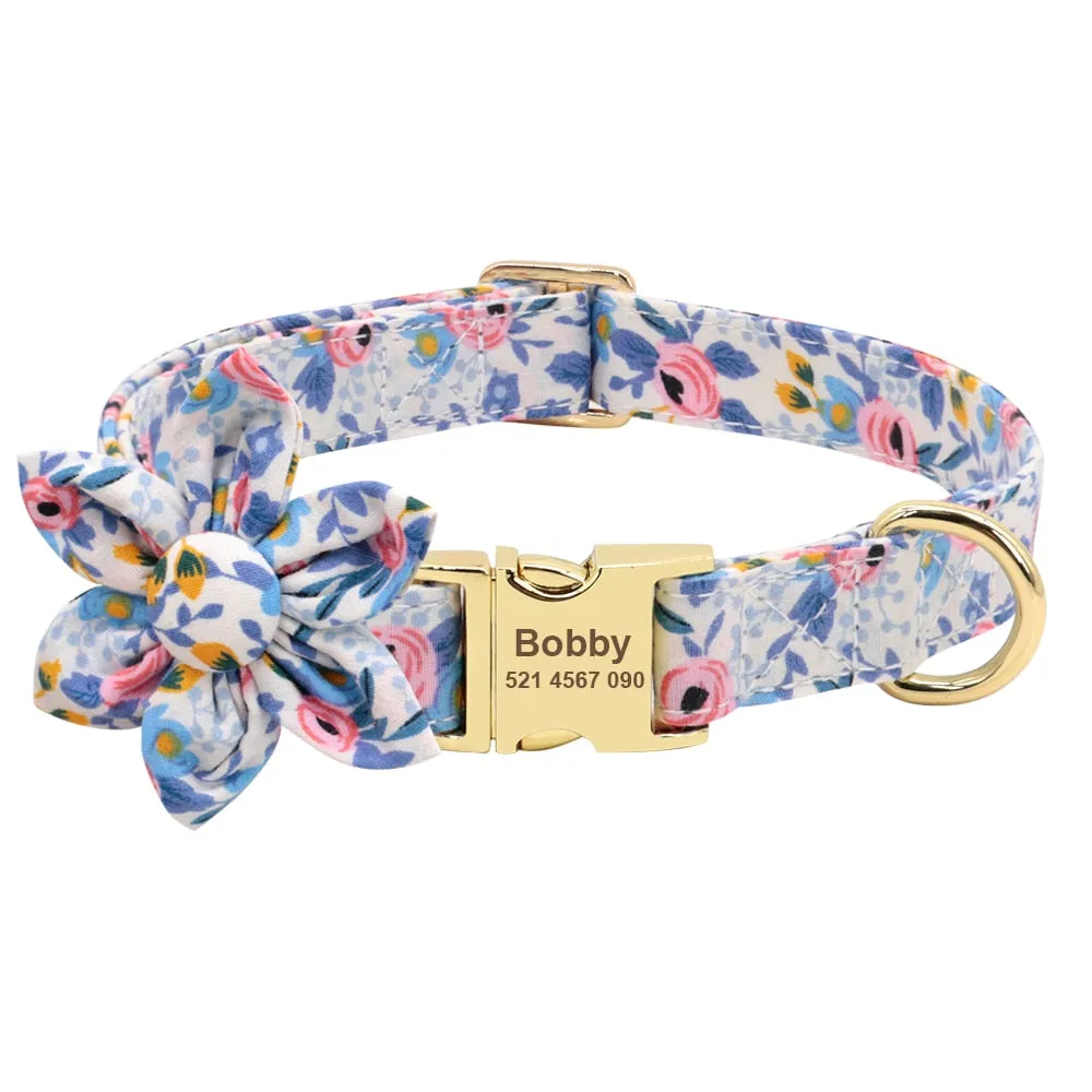 Best Elegant Floral personalized Collar Custom Nylon Engraved ID Tag