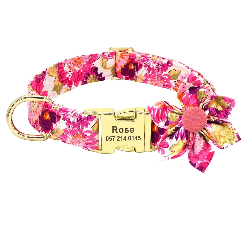 Best Elegant Floral personalized Collar Custom Nylon Engraved ID Tag