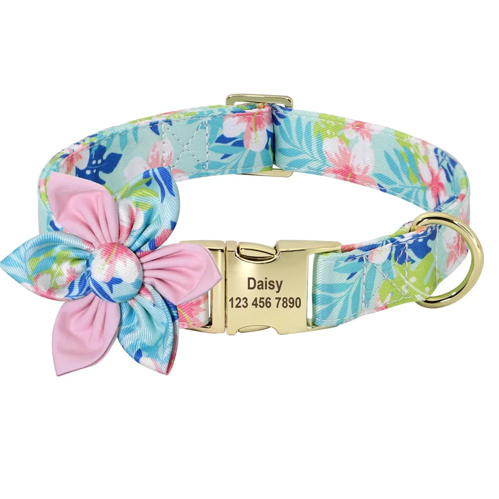 Best Elegant Floral personalized Collar Custom Nylon Engraved ID Tag