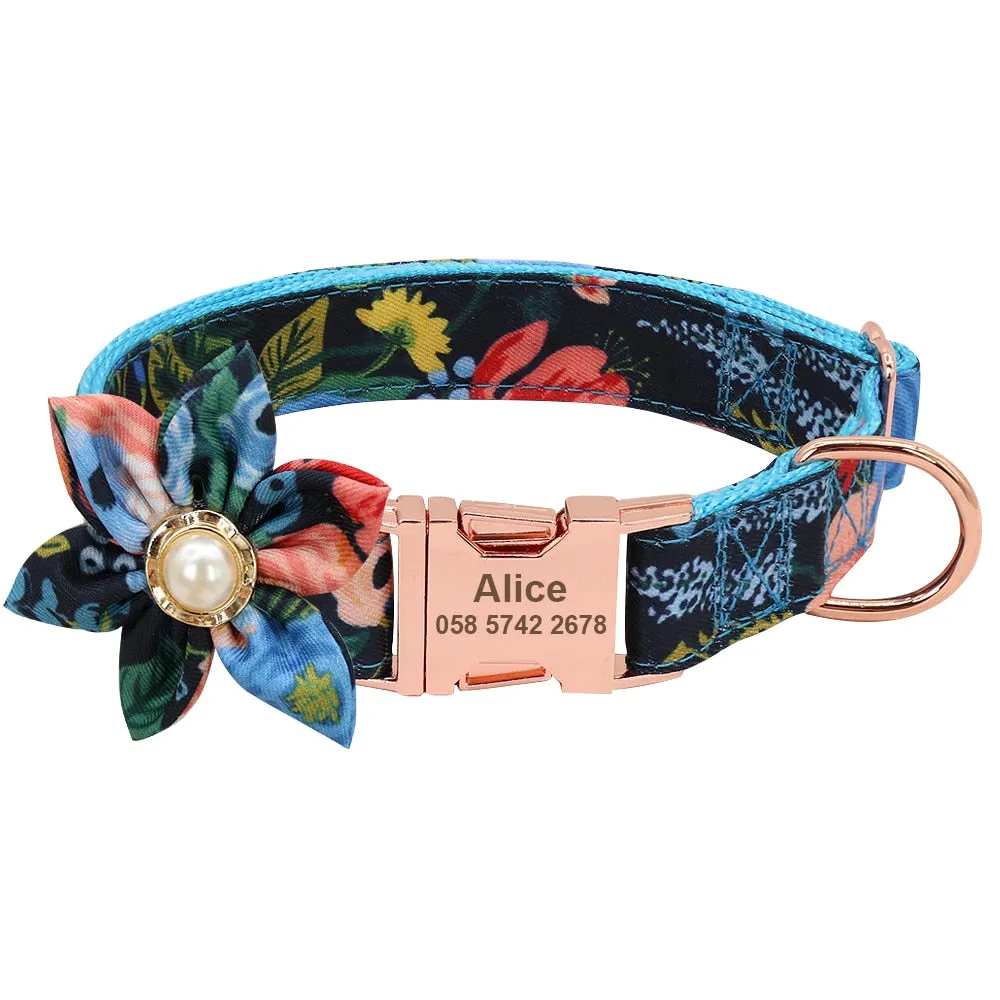 Best Elegant Floral personalized Collar Custom Nylon Engraved ID Tag