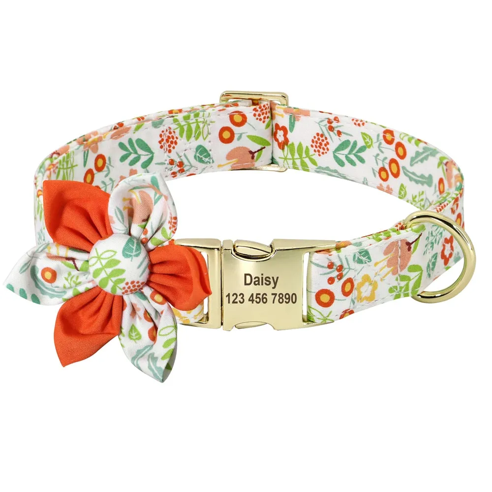 Best Elegant Floral personalized Collar Custom Nylon Engraved ID Tag