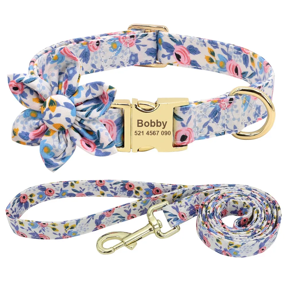 Best Elegant Floral personalized Collar Custom Nylon Engraved ID Tag