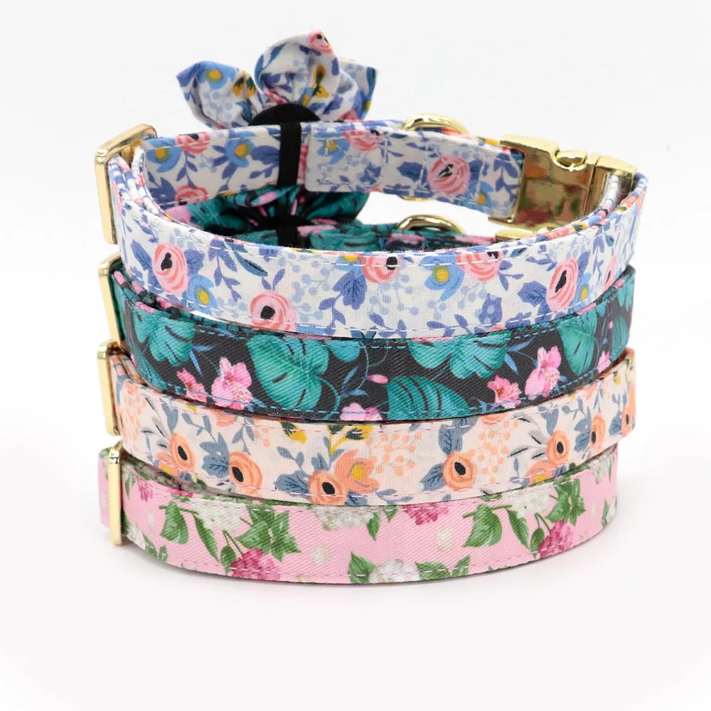 Best Elegant Floral personalized Collar Custom Nylon Engraved ID Tag