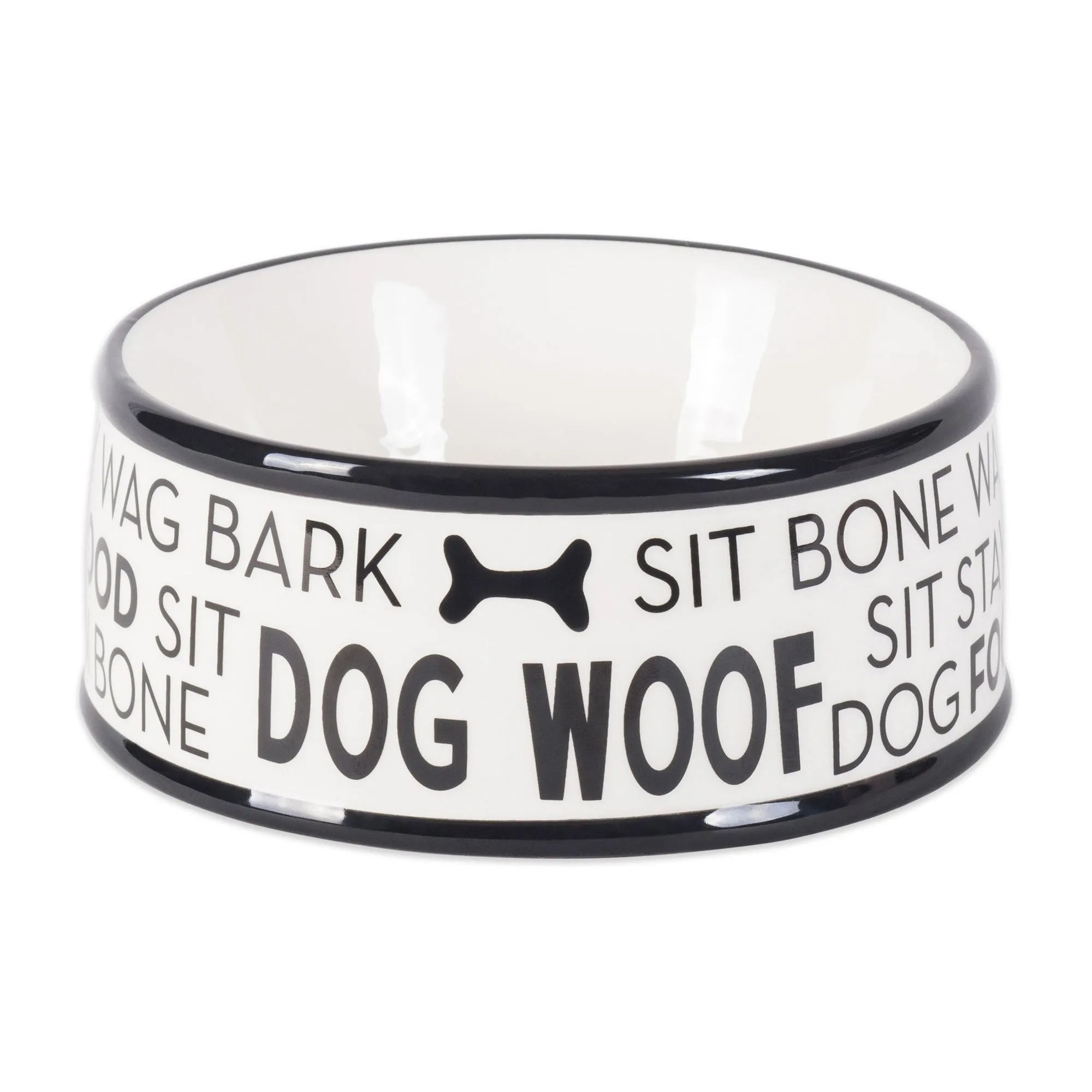 Black Dog Text Ceramic Medium Pet Bowl Set of 2