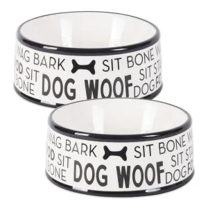 Black Dog Text Ceramic Medium Pet Bowl Set of 2