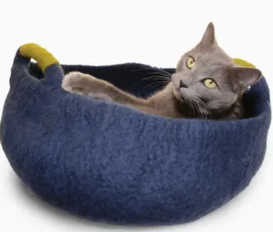 Blue/Green Wool Handle Basket