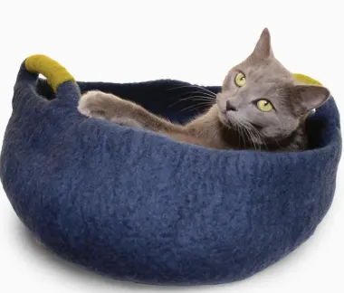 Blue/Green Wool Handle Basket