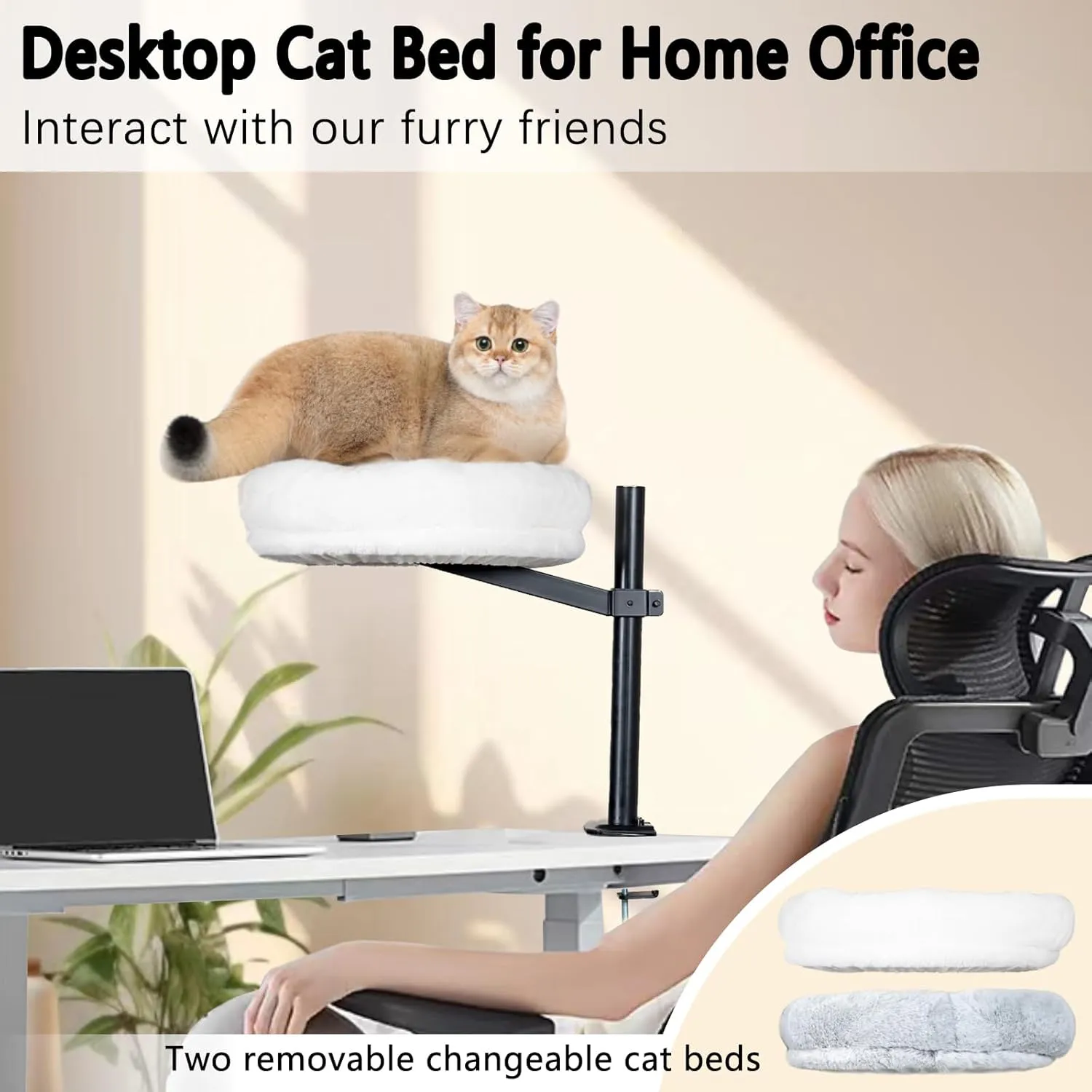 Cat Desk Bed Cat Hammock for Desk Pet Nest Bed for Indoor Cats Comfortable Soft Elevated for Kitten with Pet Ball Shelf for Indoor Cats 360 Rotation Adjustable Height