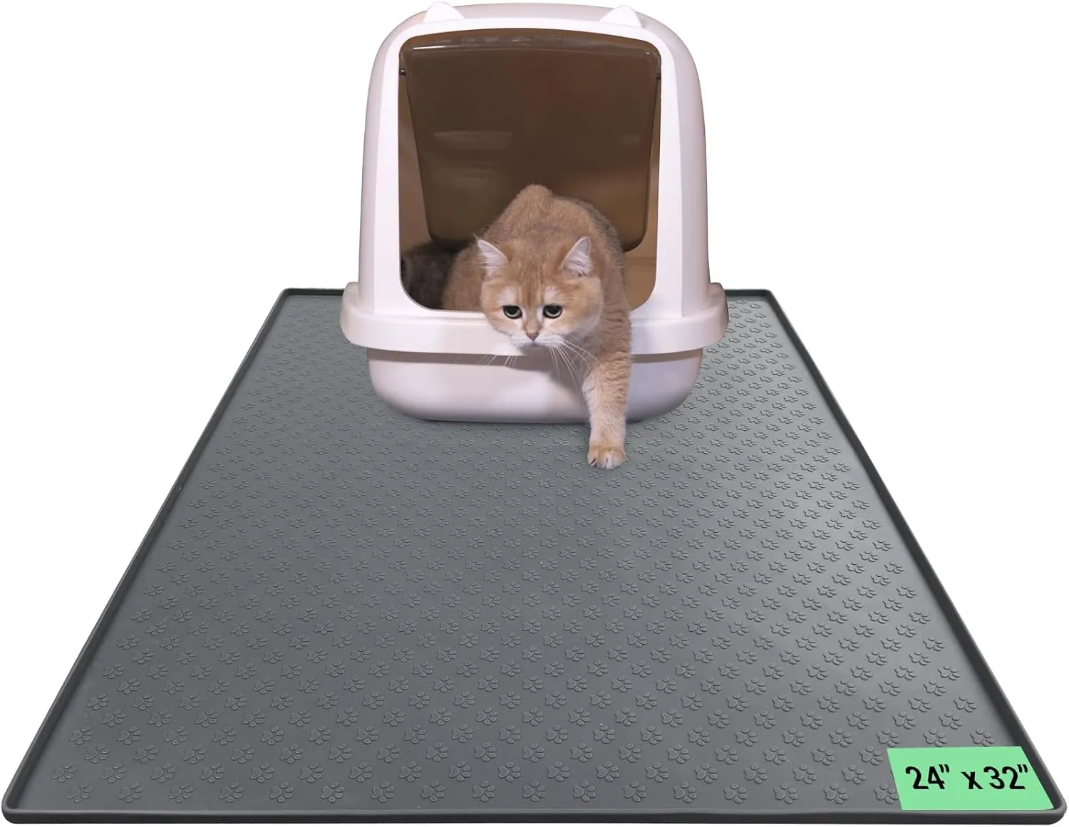 Cat Litter Mat, Large 24''x32'' Food-Grade Silicone Litter Box Mat for Litter Trapping, Waterproof, Non-Slip, Easy to Clean,Grey