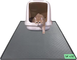 Cat Litter Mat, Large 24''x32'' Food-Grade Silicone Litter Box Mat for Litter Trapping, Waterproof, Non-Slip, Easy to Clean,Grey