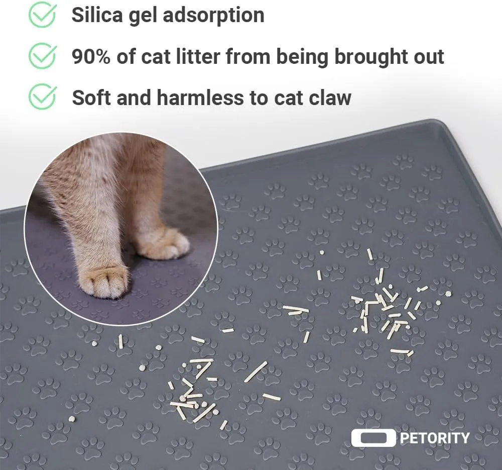 Cat Litter Mat, Large 24''x32'' Food-Grade Silicone Litter Box Mat for Litter Trapping, Waterproof, Non-Slip, Easy to Clean,Grey