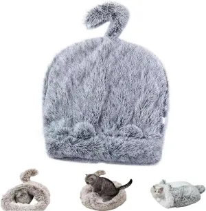 Cat Sleeping Bag Self Warming Cat Beds for Indoor Cats, Soft Plush Cat Winter Sleeping Bag Bed, Cosy Pet Snuggle Sack for Cats,Puppy,Kitten (Grey, 21.7 * 21.7in)