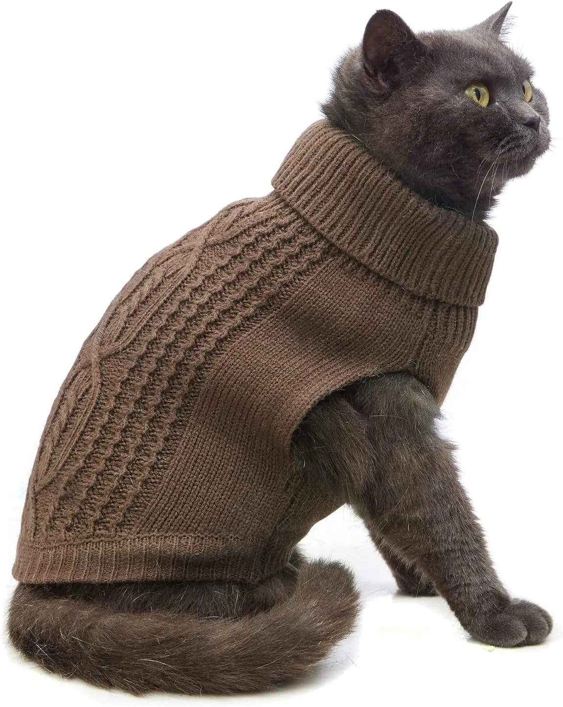Cat Sweater Keep Your Pets Cozy, 16 Color Turtleneck Knitted Sleeveless Cat Clothes, Winter Outfits for Cats & Small Dogs During Cold Seasons (Brown, Large)