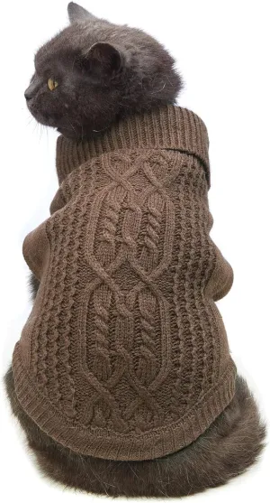 Cat Sweater Keep Your Pets Cozy, 16 Color Turtleneck Knitted Sleeveless Cat Clothes, Winter Outfits for Cats & Small Dogs During Cold Seasons (Brown, Large)