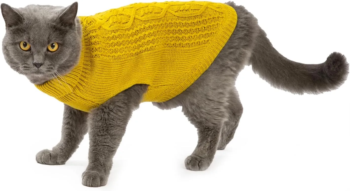 Cat Sweater Keep Your Pets Cozy, 16 Color Turtleneck Knitted Sleeveless Cat Clothes, Winter Outfits for Cats & Small Dogs During Cold Seasons (Dark Yellow, Large)