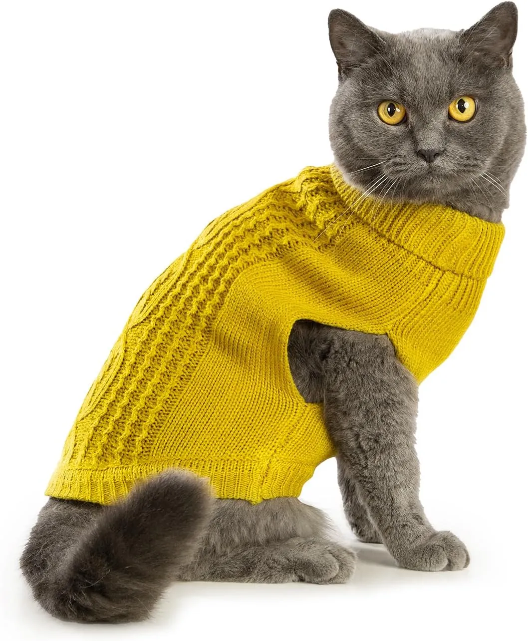 Cat Sweater Keep Your Pets Cozy, 16 Color Turtleneck Knitted Sleeveless Cat Clothes, Winter Outfits for Cats & Small Dogs During Cold Seasons (Dark Yellow, Large)