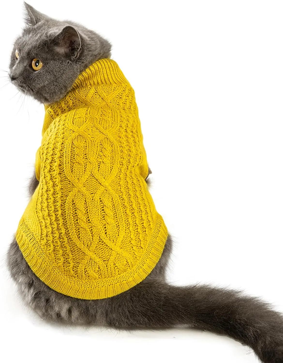 Cat Sweater Keep Your Pets Cozy, 16 Color Turtleneck Knitted Sleeveless Cat Clothes, Winter Outfits for Cats & Small Dogs During Cold Seasons (Dark Yellow, Large)