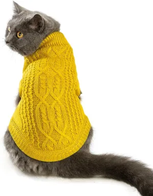 Cat Sweater Keep Your Pets Cozy, 16 Color Turtleneck Knitted Sleeveless Cat Clothes, Winter Outfits for Cats & Small Dogs During Cold Seasons (Dark Yellow, Large)