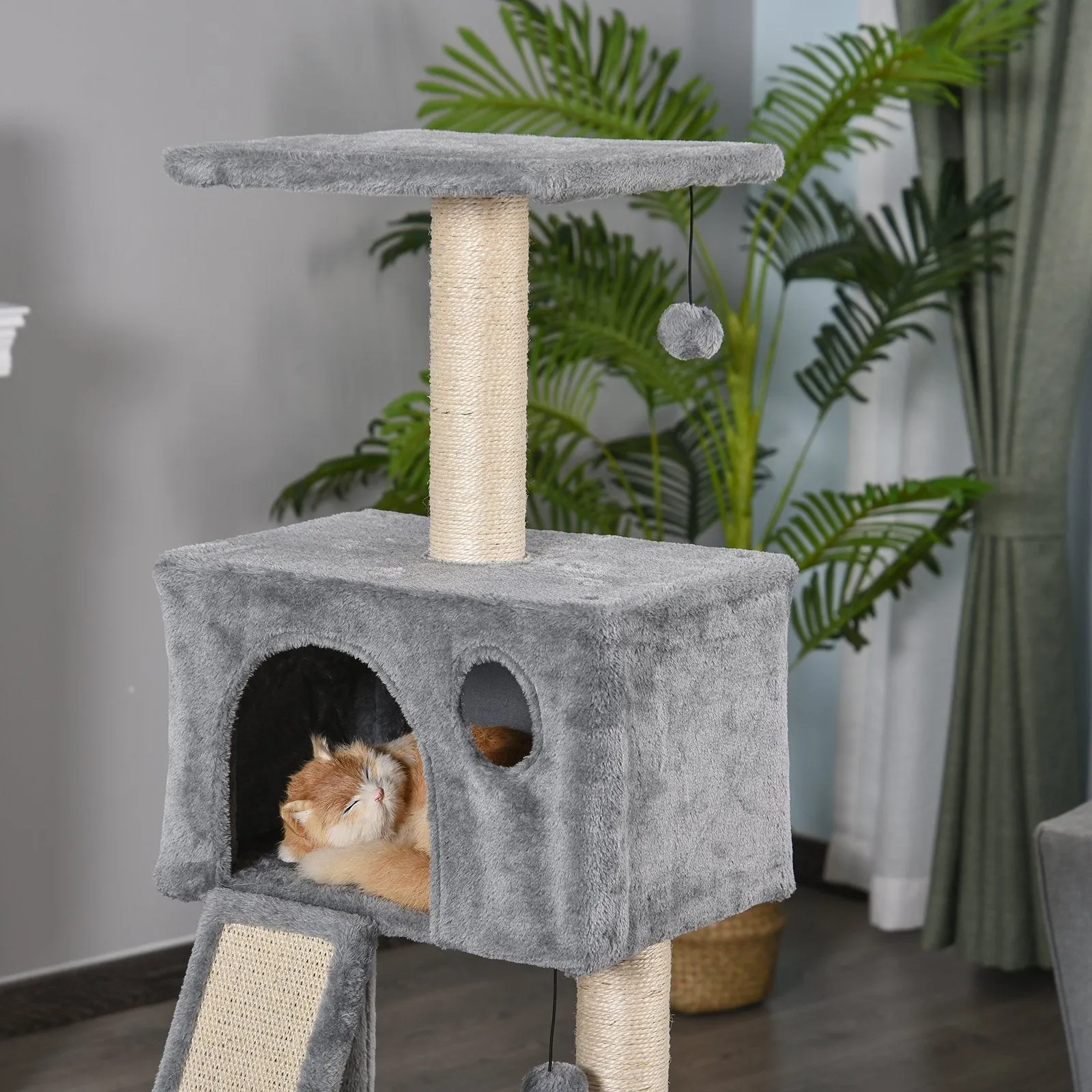 Cat Tree Tower with Sisal-Covered Scratching Posts and Ladders for Climbing and Playing